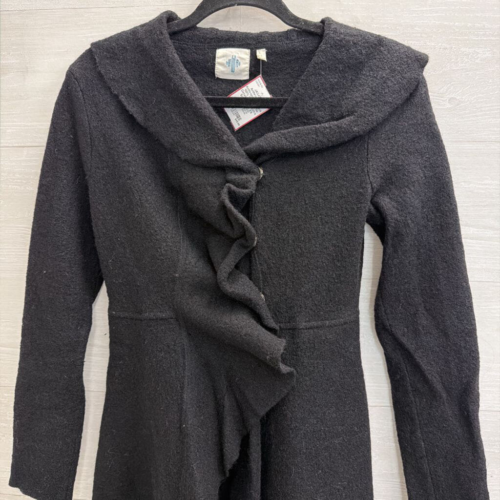 Anthropologie Black 100% Wool Ruffle Detail Jacket Extra Small