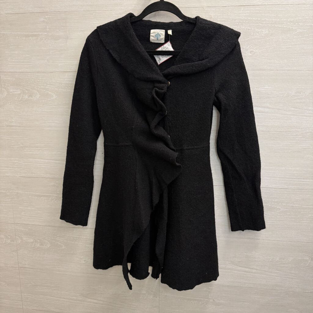 Anthropologie Black 100% Wool Ruffle Detail Jacket Extra Small