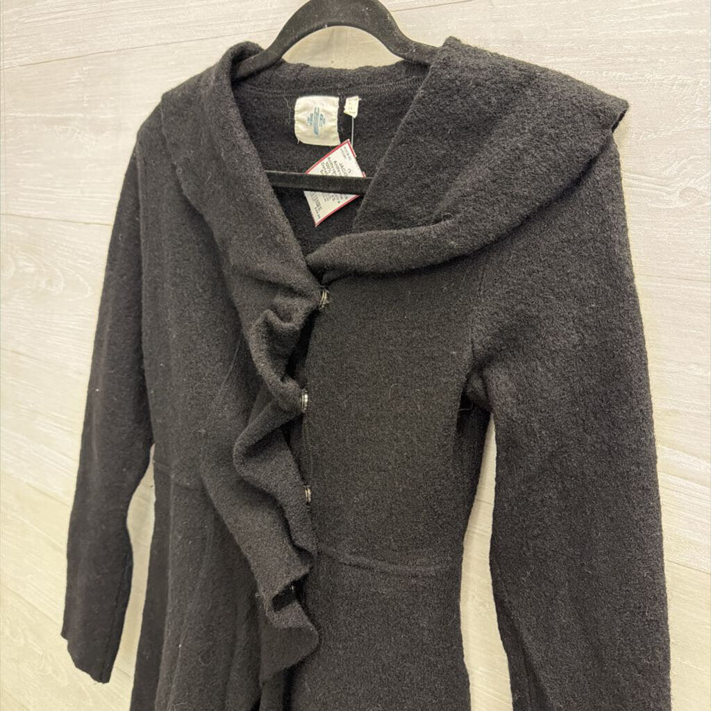 Anthropologie Black 100% Wool Ruffle Detail Jacket Extra Small