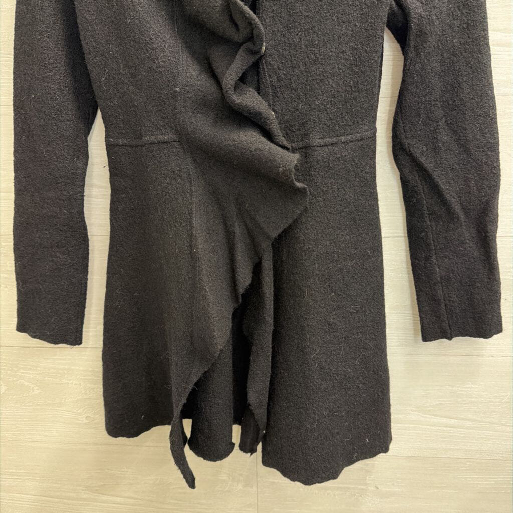 Anthropologie Black 100% Wool Ruffle Detail Jacket Extra Small
