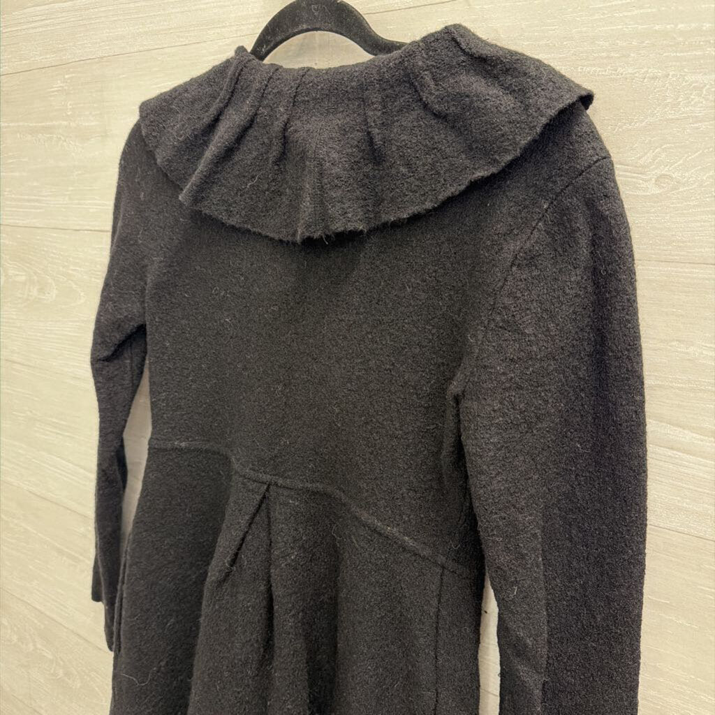 Anthropologie Black 100% Wool Ruffle Detail Jacket Extra Small