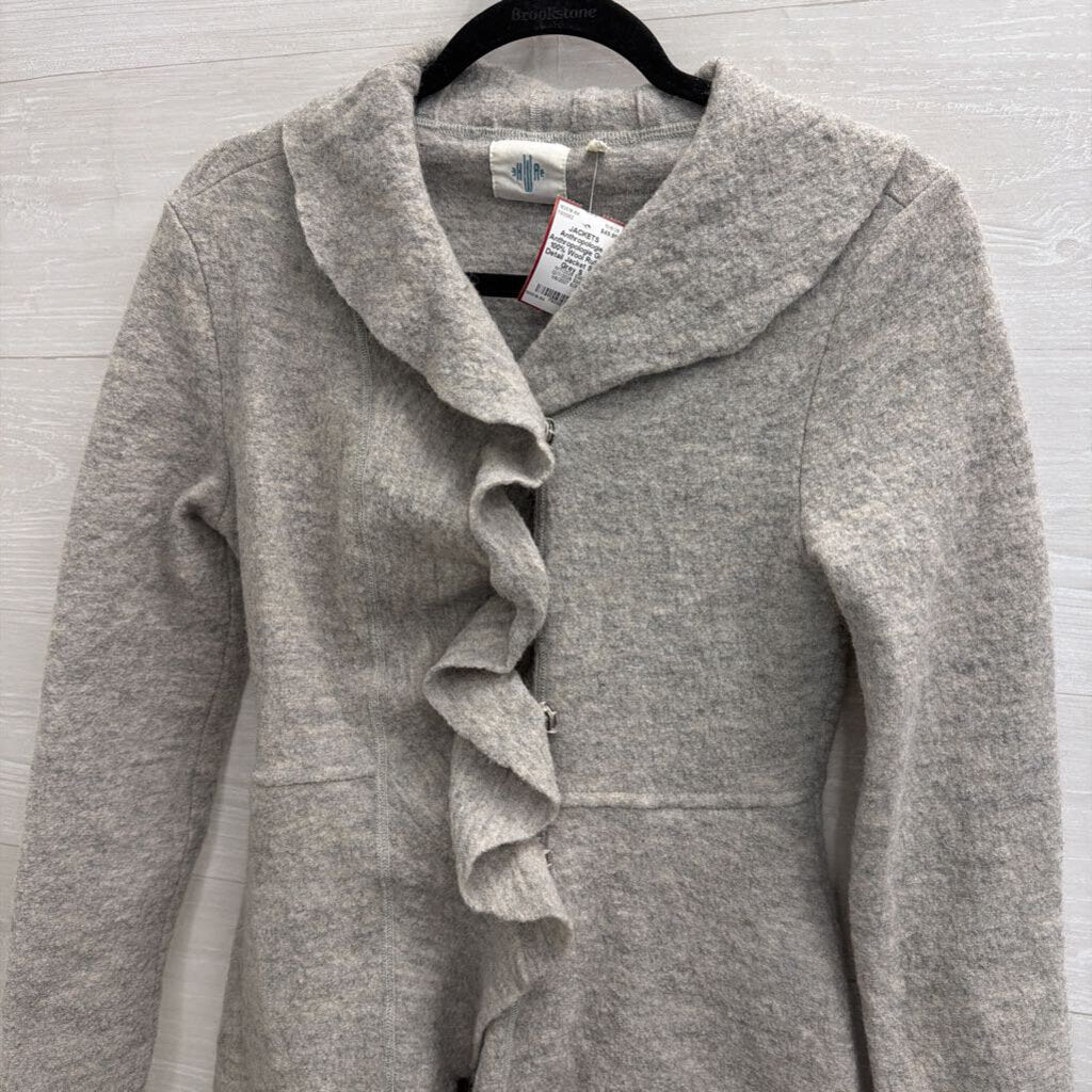 Anthropologie Grey 100% Wool Ruffle Detail Jacket Small