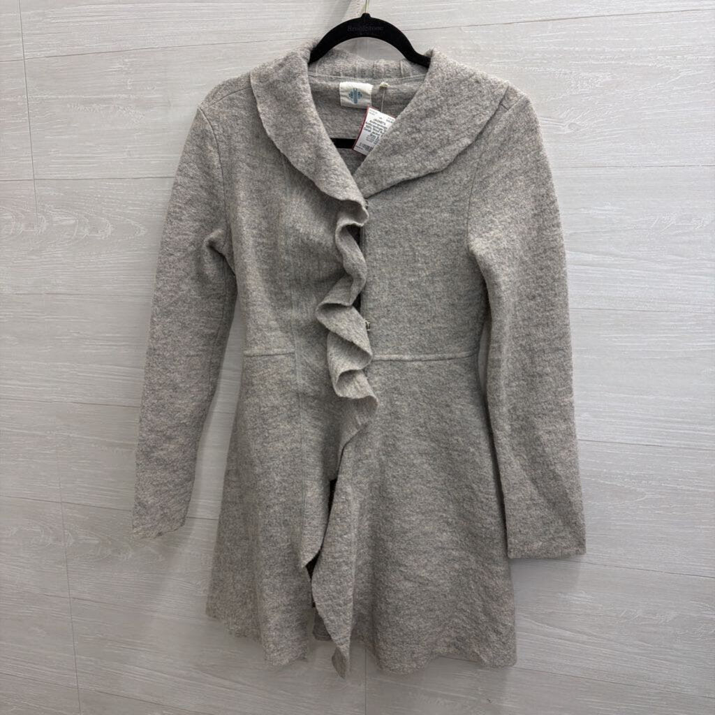 Anthropologie Grey 100% Wool Ruffle Detail Jacket Small