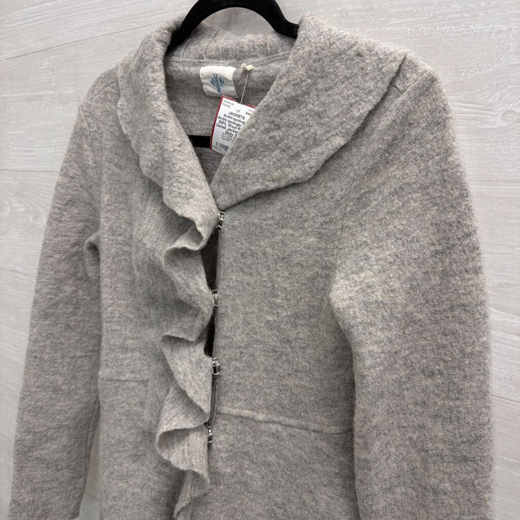 Anthropologie Grey 100% Wool Ruffle Detail Jacket Small