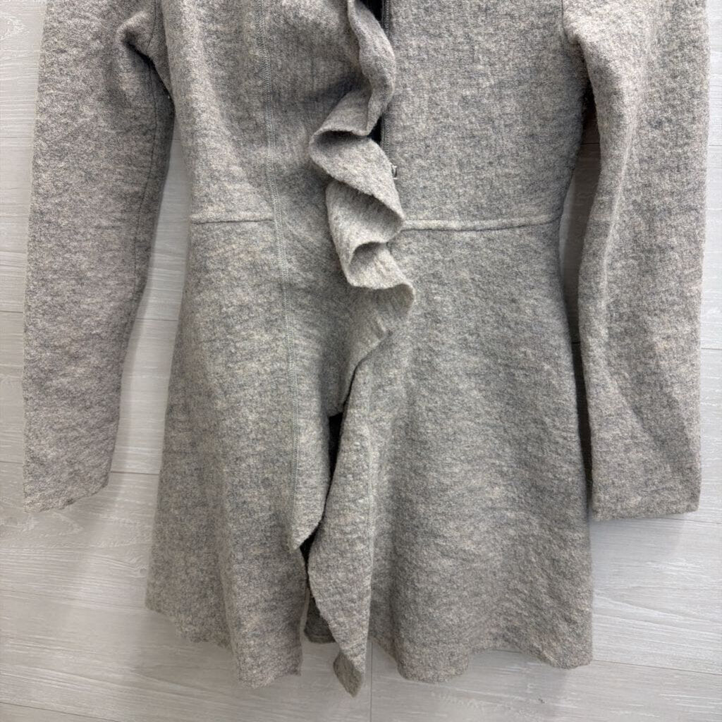 Anthropologie Grey 100% Wool Ruffle Detail Jacket Small