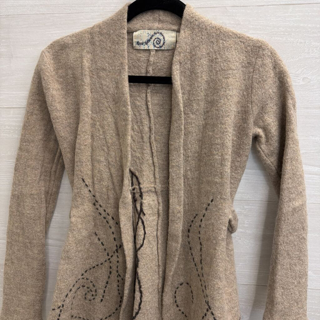 Anthropologie Beige 100% Wool Stitched Accent Jacket Extra Small