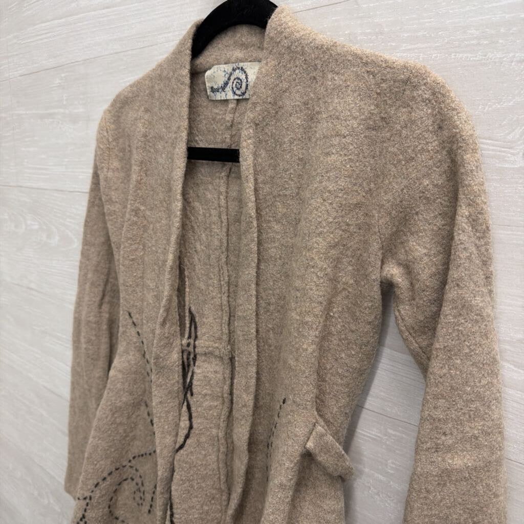 Anthropologie Beige 100% Wool Stitched Accent Jacket Extra Small