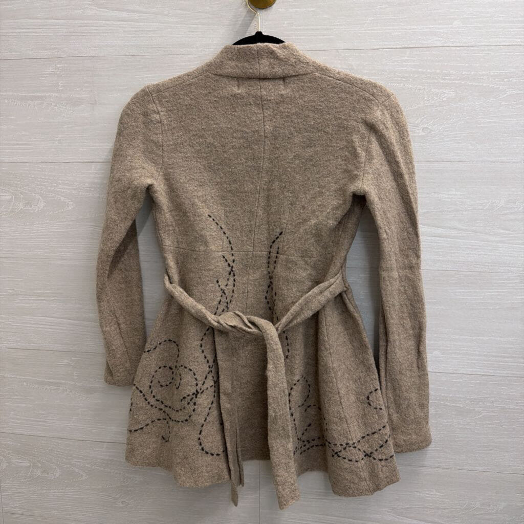 Anthropologie Beige 100% Wool Stitched Accent Jacket Extra Small