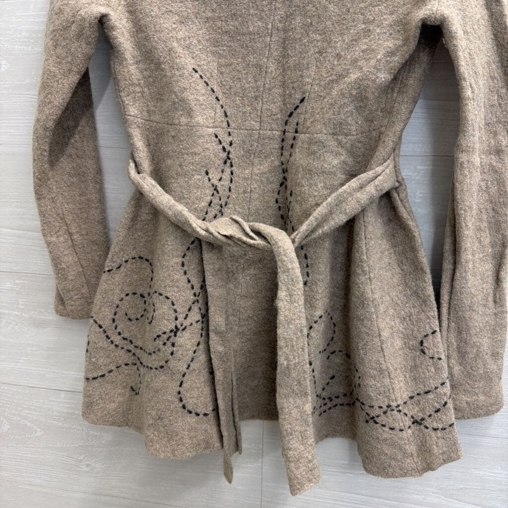 Anthropologie Beige 100% Wool Stitched Accent Jacket Extra Small