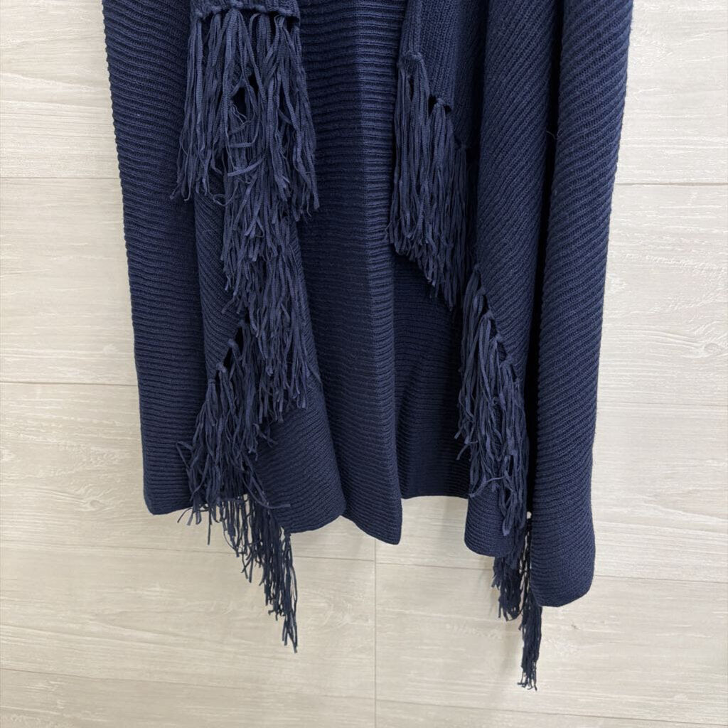 Lilly Pulitzer Navy Knit Fringe Hem Sleeveless Open Front Top Extra Small