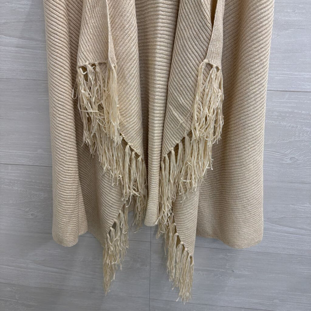 Lilly Pulitzer Beige/ Gold Knit Fringe Hem Sleeveless Open Front Top Small