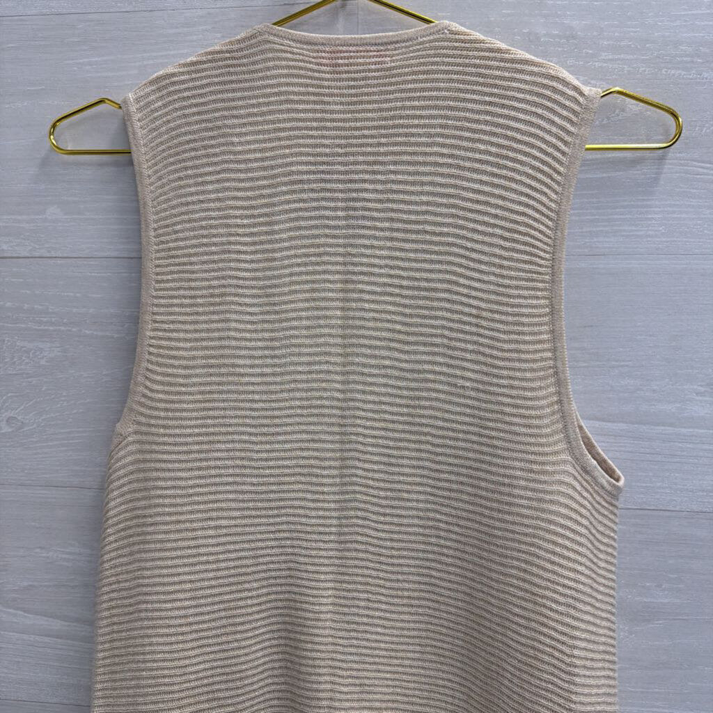 Lilly Pulitzer Beige/ Gold Knit Fringe Hem Sleeveless Open Front Top Small