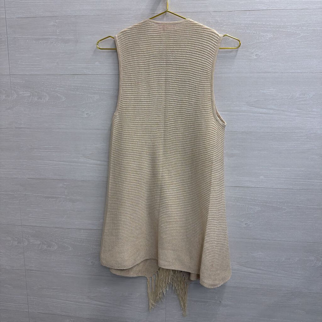 Lilly Pulitzer Beige/ Gold Knit Fringe Hem Sleeveless Open Front Top Small