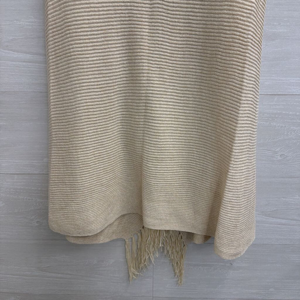 Lilly Pulitzer Beige/ Gold Knit Fringe Hem Sleeveless Open Front Top Small