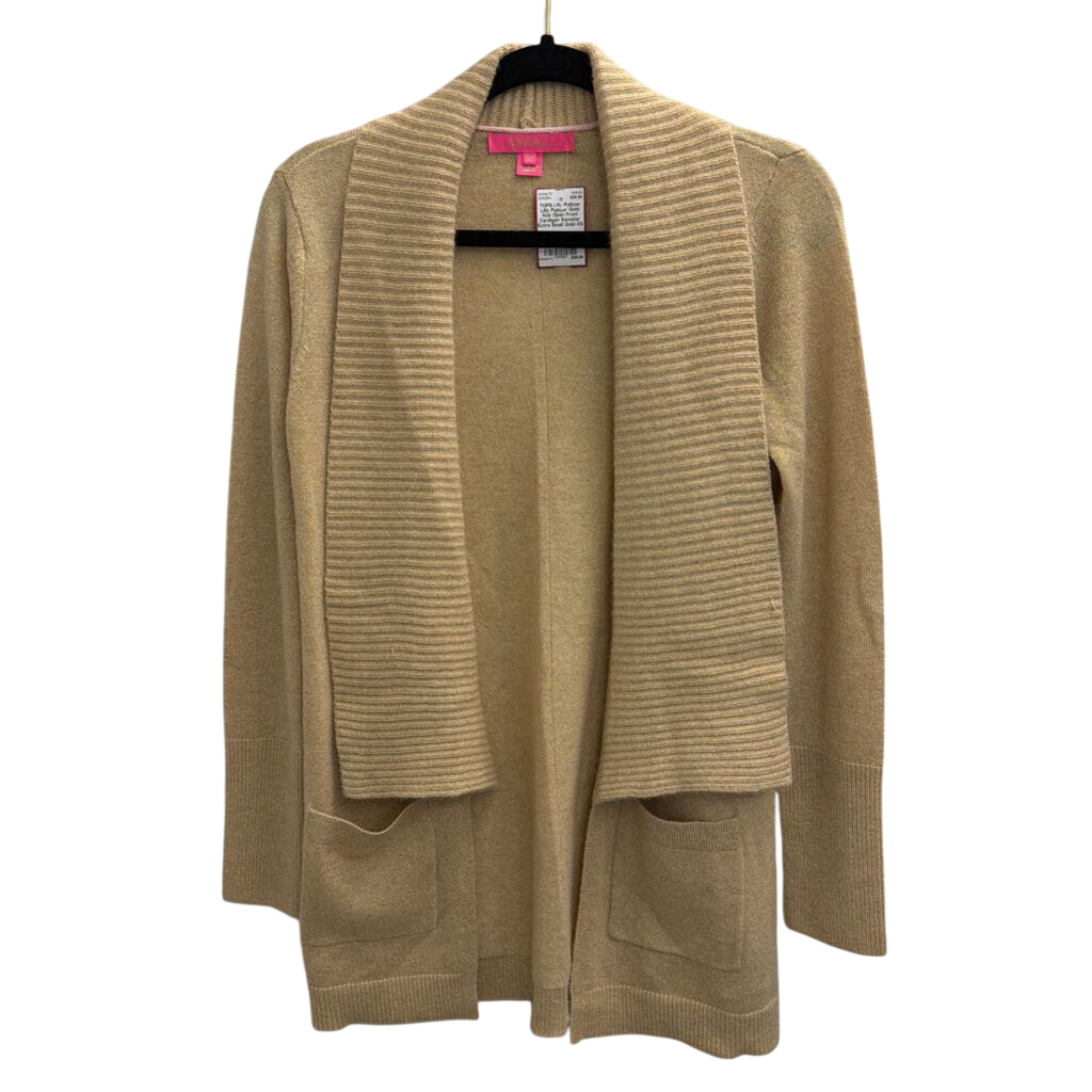 Lilly Pulitzer Gold Knit Open Front Cardigan Sweater Extra Small