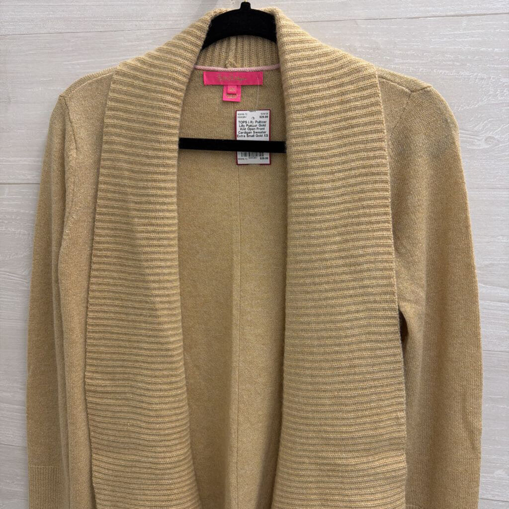 Lilly Pulitzer Gold Knit Open Front Cardigan Sweater Extra Small