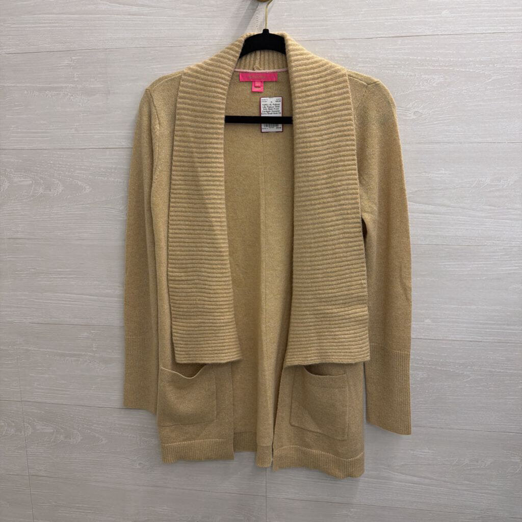 Lilly Pulitzer Gold Knit Open Front Cardigan Sweater Extra Small