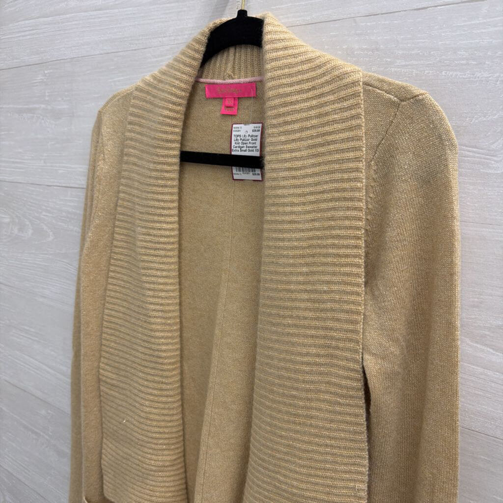 Lilly Pulitzer Gold Knit Open Front Cardigan Sweater Extra Small
