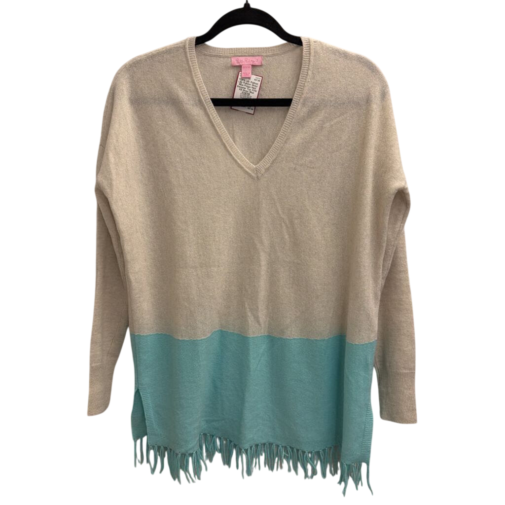 Lilly Pulitzer Grey/ Blue Fringe Hem Sweater Top XXS/ XS