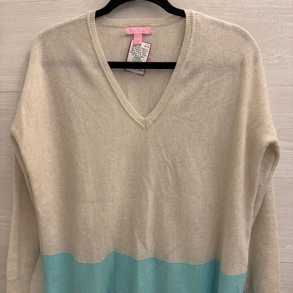 Lilly Pulitzer Grey/ Blue Fringe Hem Sweater Top XXS/ XS