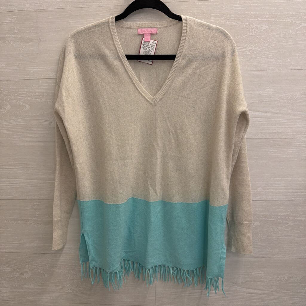 Lilly Pulitzer Grey/ Blue Fringe Hem Sweater Top XXS/ XS