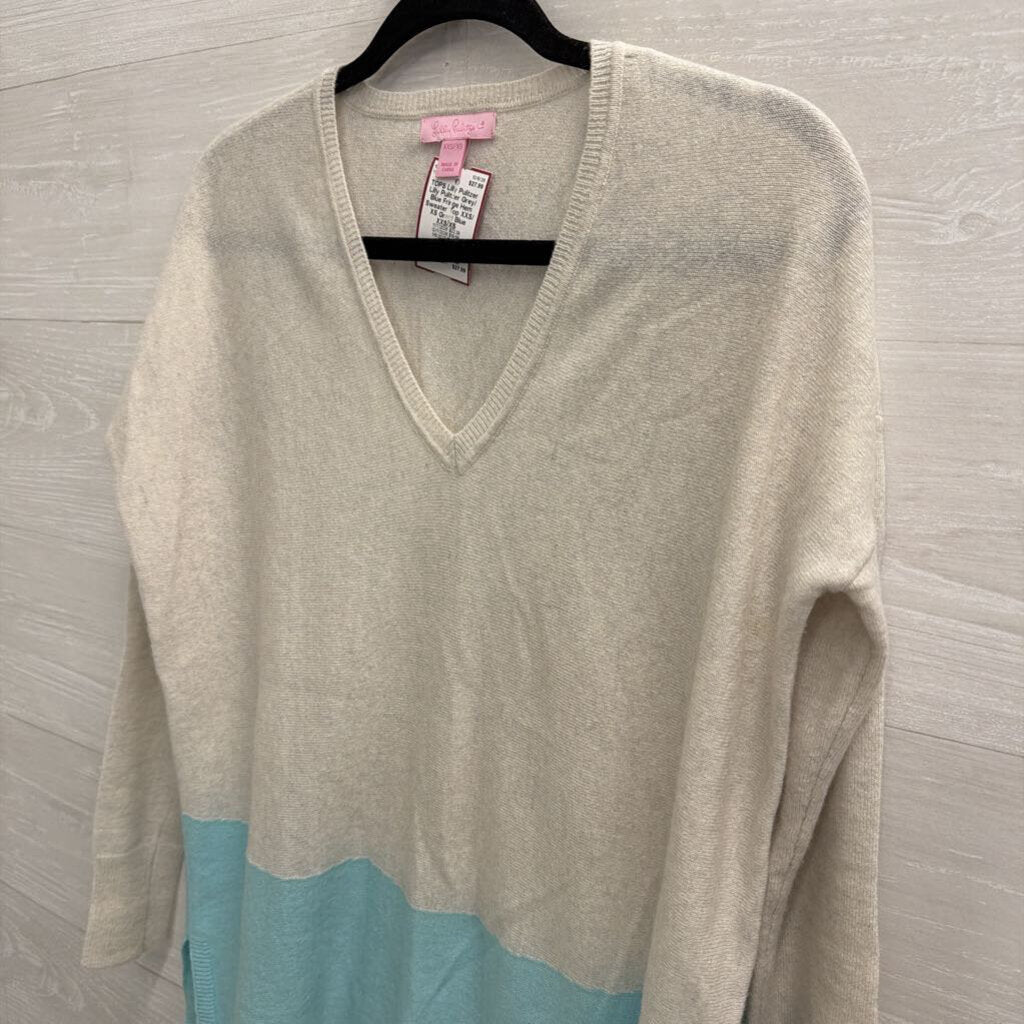 Lilly Pulitzer Grey/ Blue Fringe Hem Sweater Top XXS/ XS