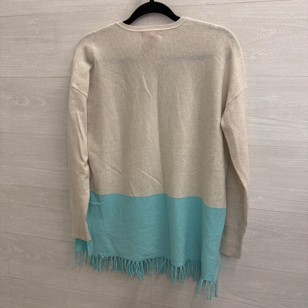 Lilly Pulitzer Grey/ Blue Fringe Hem Sweater Top XXS/ XS
