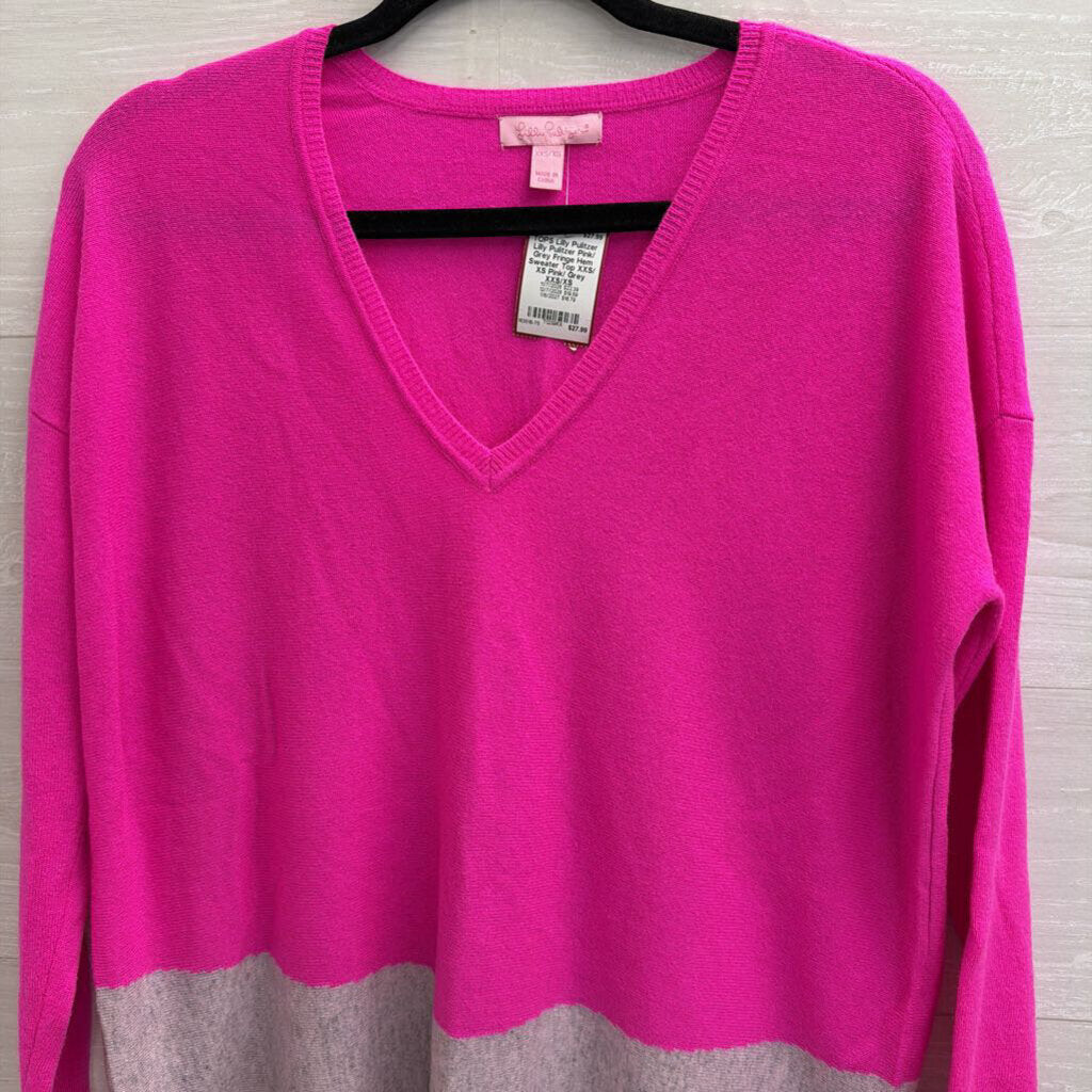 Lilly Pulitzer Pink/ Grey Fringe Hem Sweater Top XXS/ XS