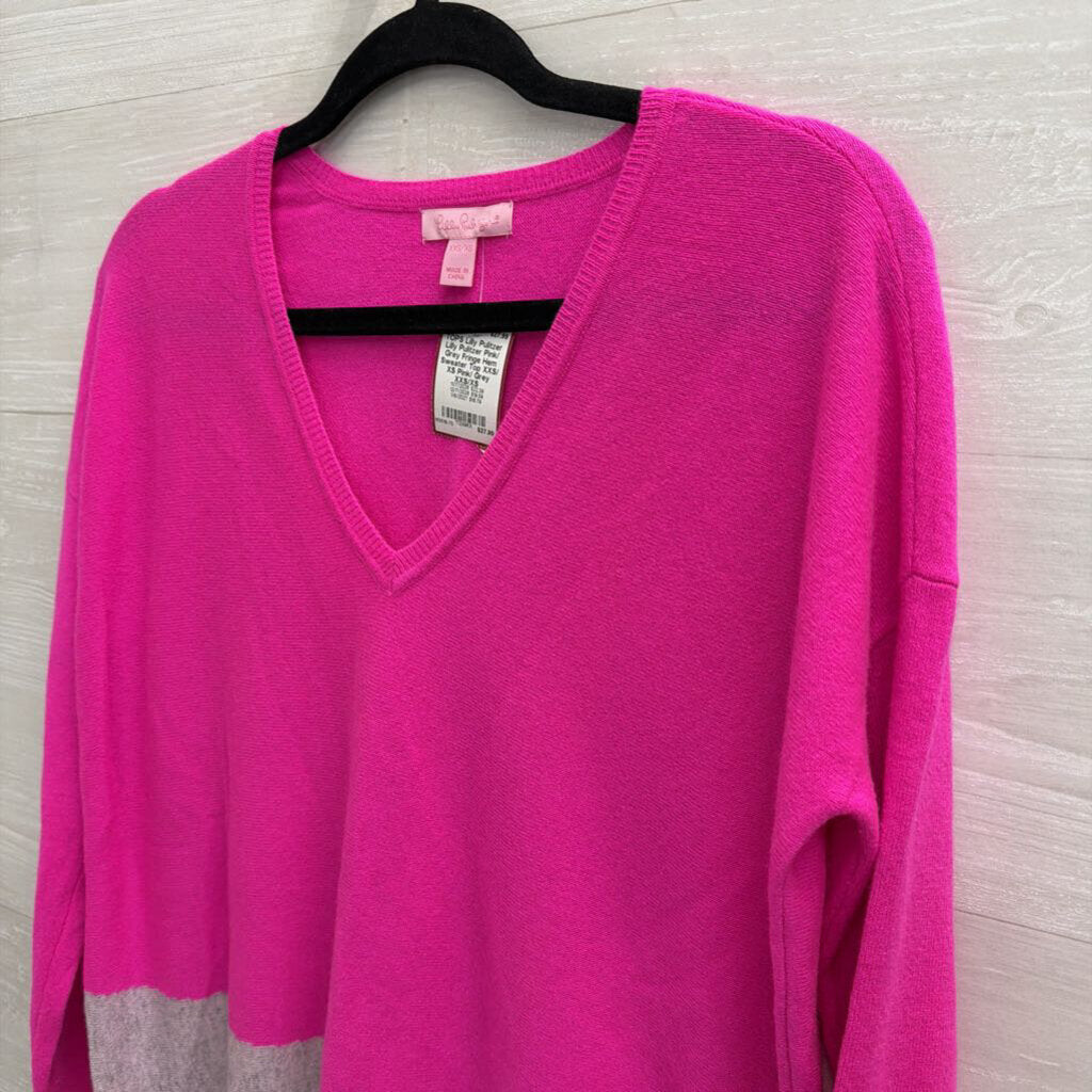 Lilly Pulitzer Pink/ Grey Fringe Hem Sweater Top XXS/ XS