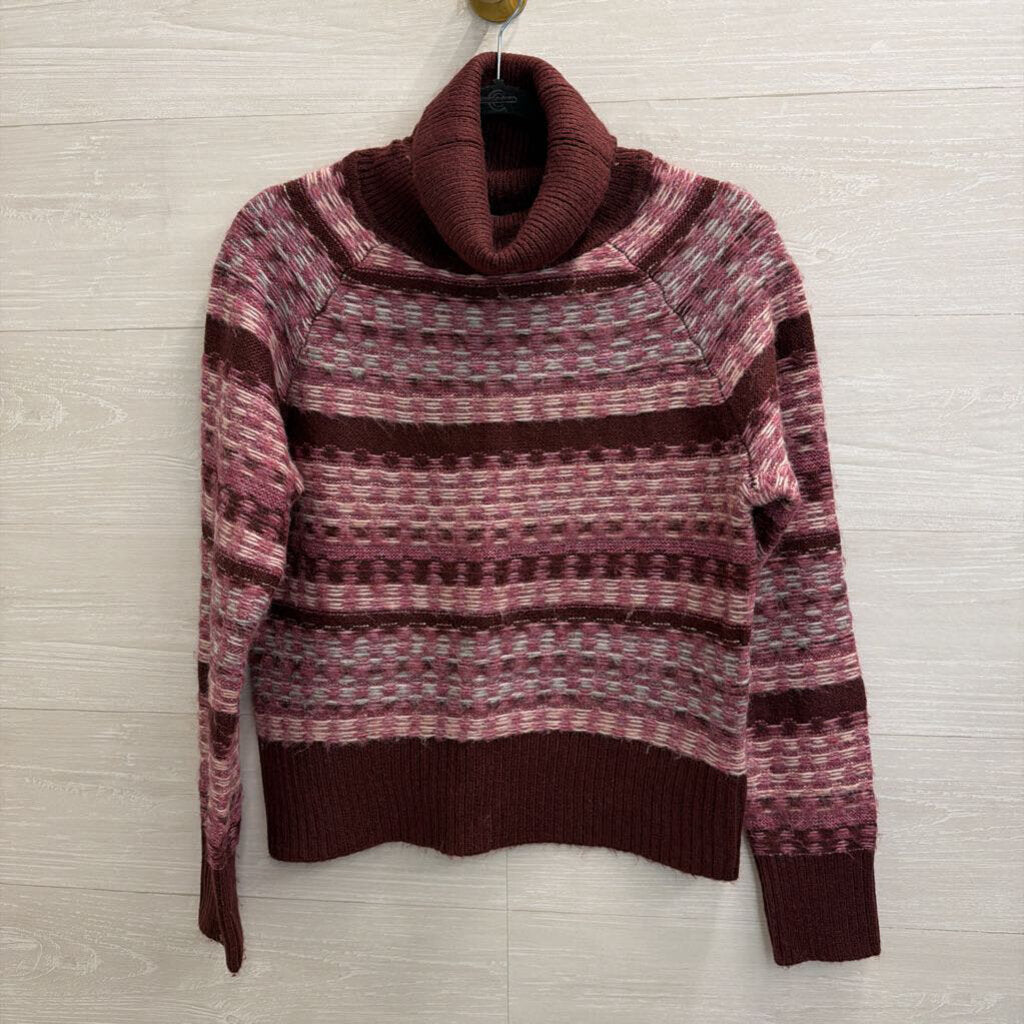 Evereve Burgundy/ Pink Print Knit Turtleneck Sweater Extra Small