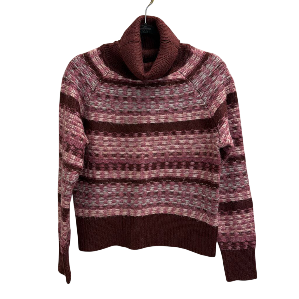 Evereve Burgundy/ Pink Print Knit Turtleneck Sweater Extra Small