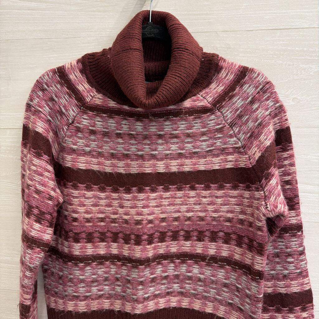 Evereve Burgundy/ Pink Print Knit Turtleneck Sweater Extra Small