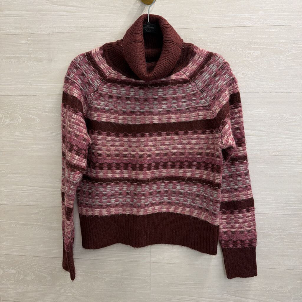 Evereve Burgundy/ Pink Print Knit Turtleneck Sweater Extra Small
