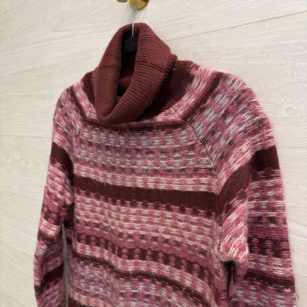 Evereve Burgundy/ Pink Print Knit Turtleneck Sweater Extra Small