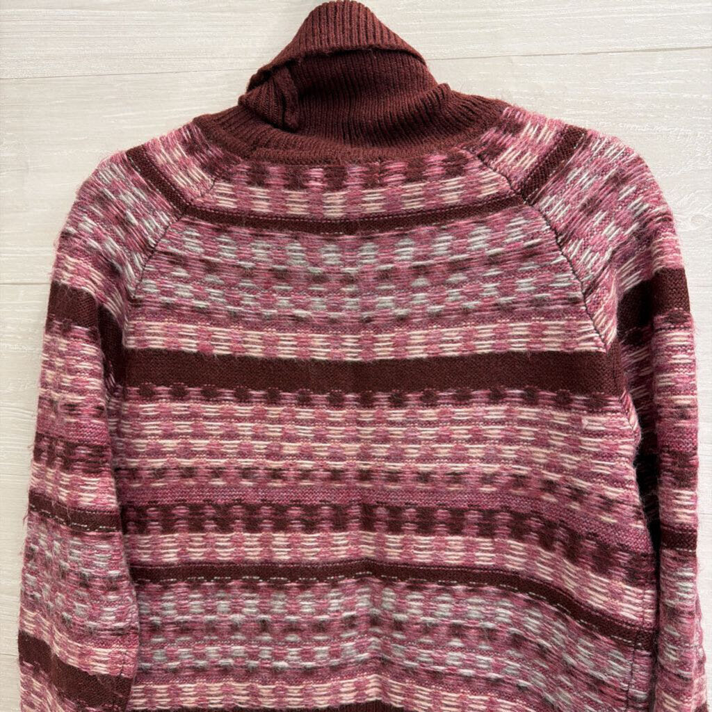Evereve Burgundy/ Pink Print Knit Turtleneck Sweater Extra Small