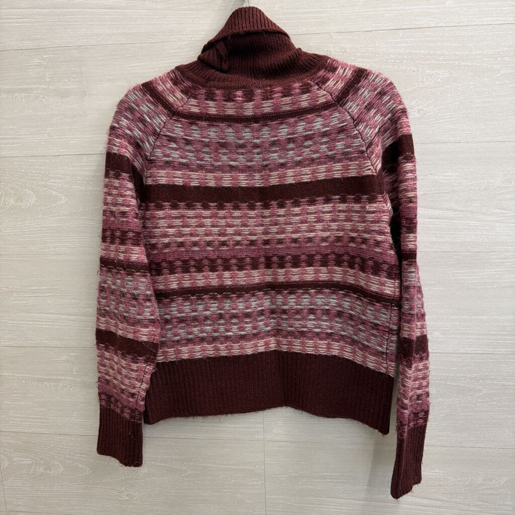 Evereve Burgundy/ Pink Print Knit Turtleneck Sweater Extra Small