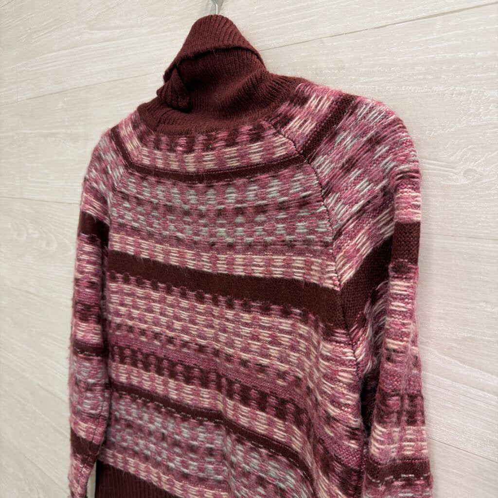 Evereve Burgundy/ Pink Print Knit Turtleneck Sweater Extra Small