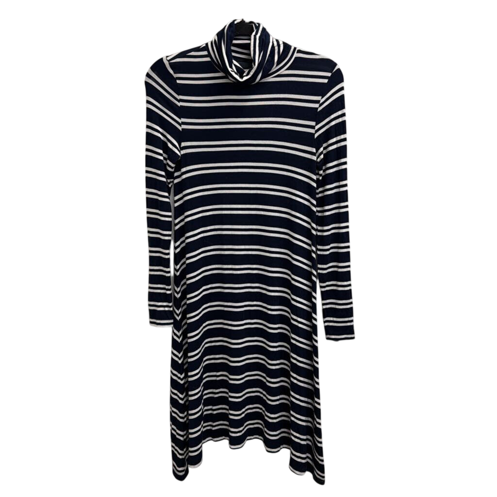 Maeve Navy/ White Striped Turtleneck Long Sleeve Dress Extra Small