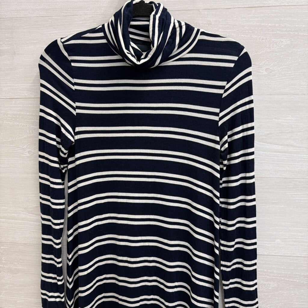 Maeve Navy/ White Striped Turtleneck Long Sleeve Dress Extra Small