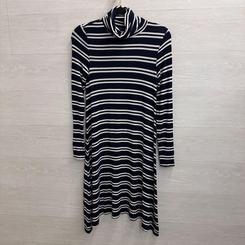 Maeve Navy/ White Striped Turtleneck Long Sleeve Dress Extra Small
