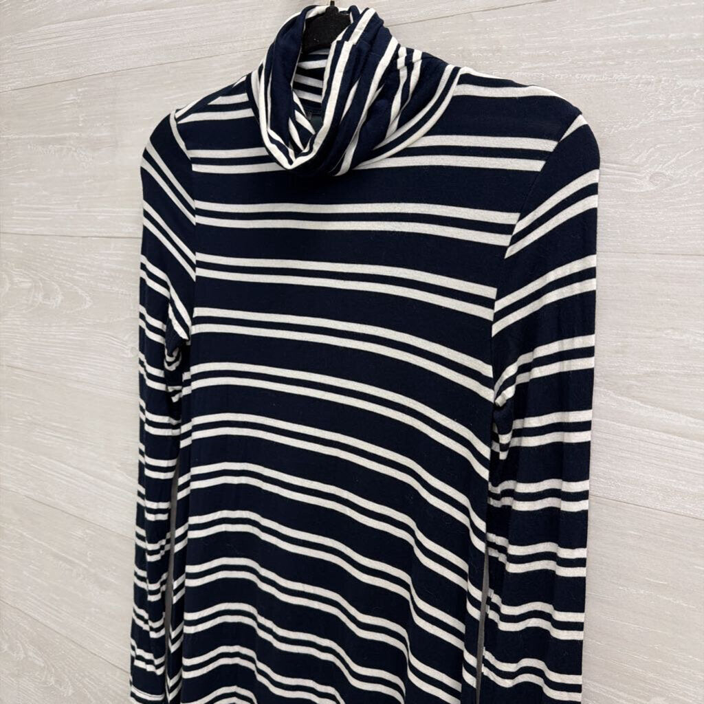 Maeve Navy/ White Striped Turtleneck Long Sleeve Dress Extra Small