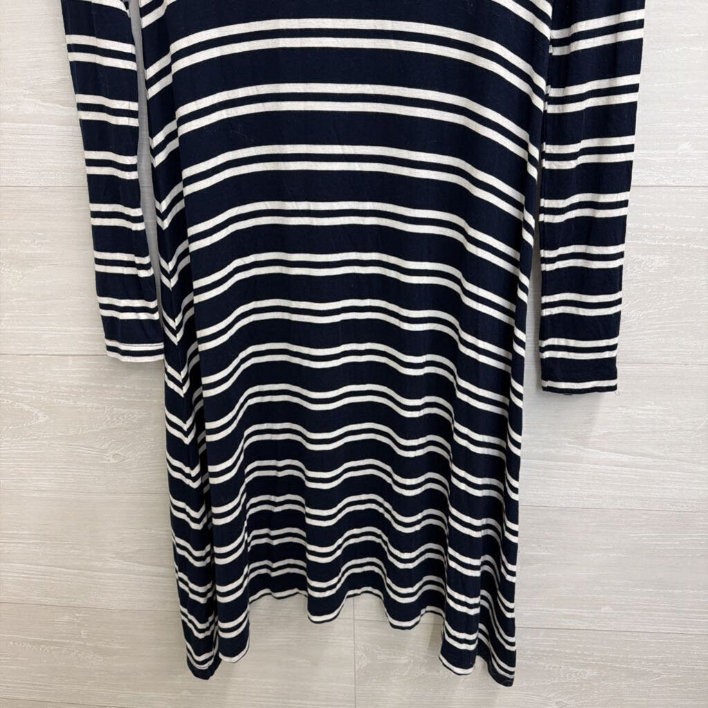 Maeve Navy/ White Striped Turtleneck Long Sleeve Dress Extra Small