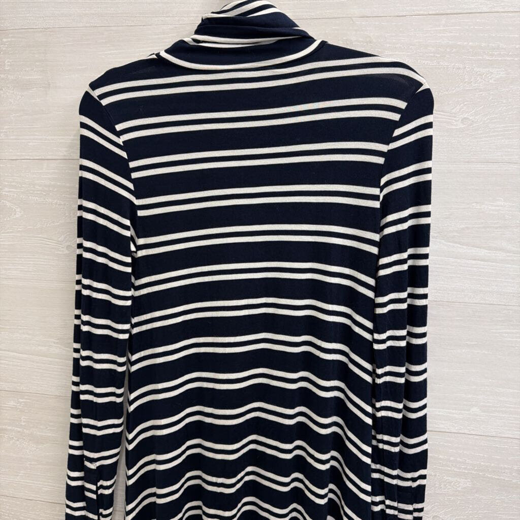Maeve Navy/ White Striped Turtleneck Long Sleeve Dress Extra Small