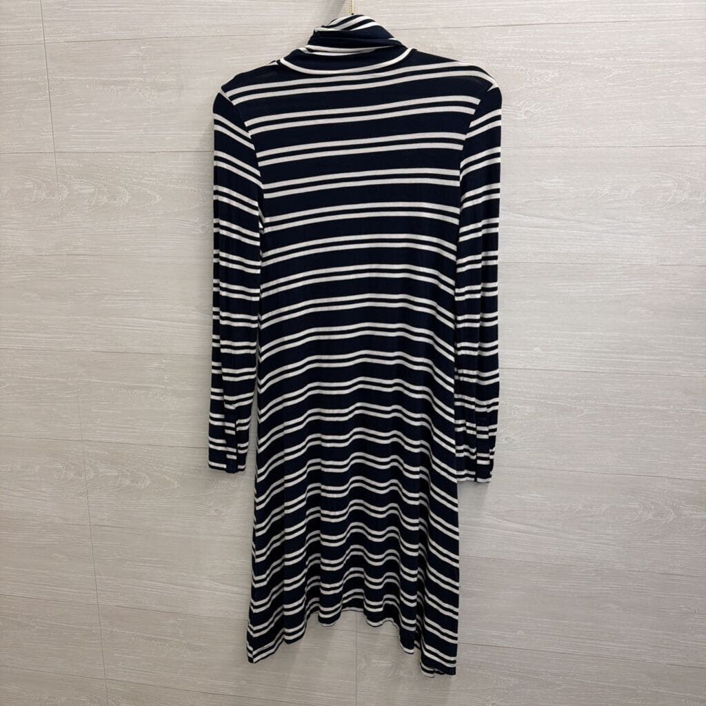 Maeve Navy/ White Striped Turtleneck Long Sleeve Dress Extra Small