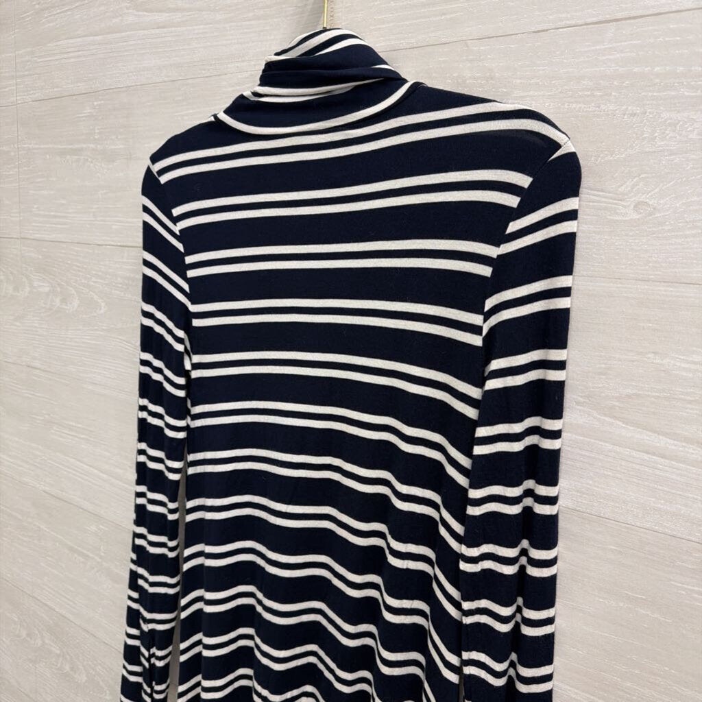 Maeve Navy/ White Striped Turtleneck Long Sleeve Dress Extra Small