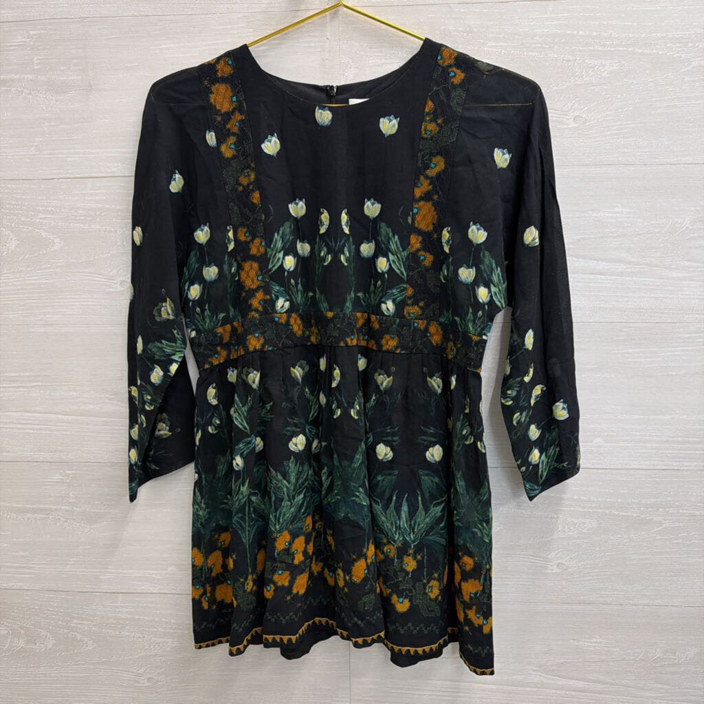 Ailanto Black/ Multi Print Sheer Detail Long Sleeve Top 2