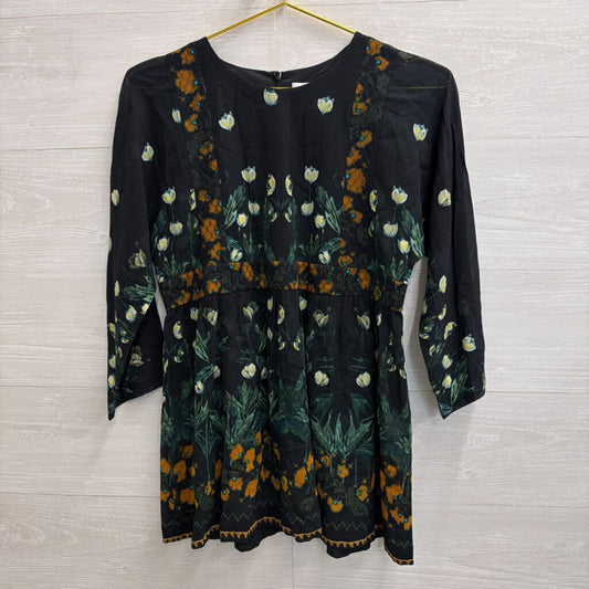 Ailanto Black/ Multi Print Sheer Detail Long Sleeve Top 2