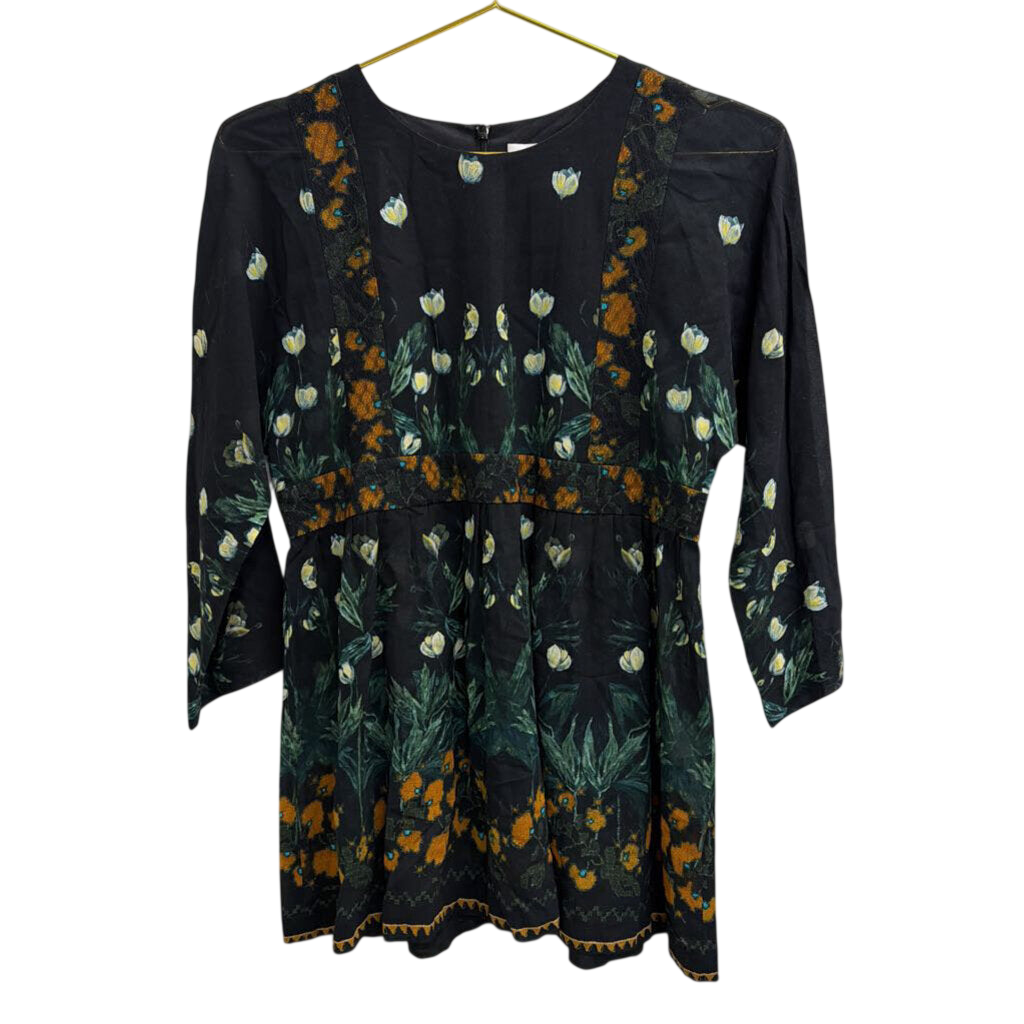 Ailanto Black/ Multi Print Sheer Detail Long Sleeve Top 2