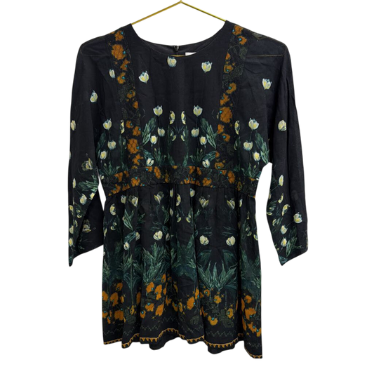 Ailanto Black/ Multi Print Sheer Detail Long Sleeve Top 2