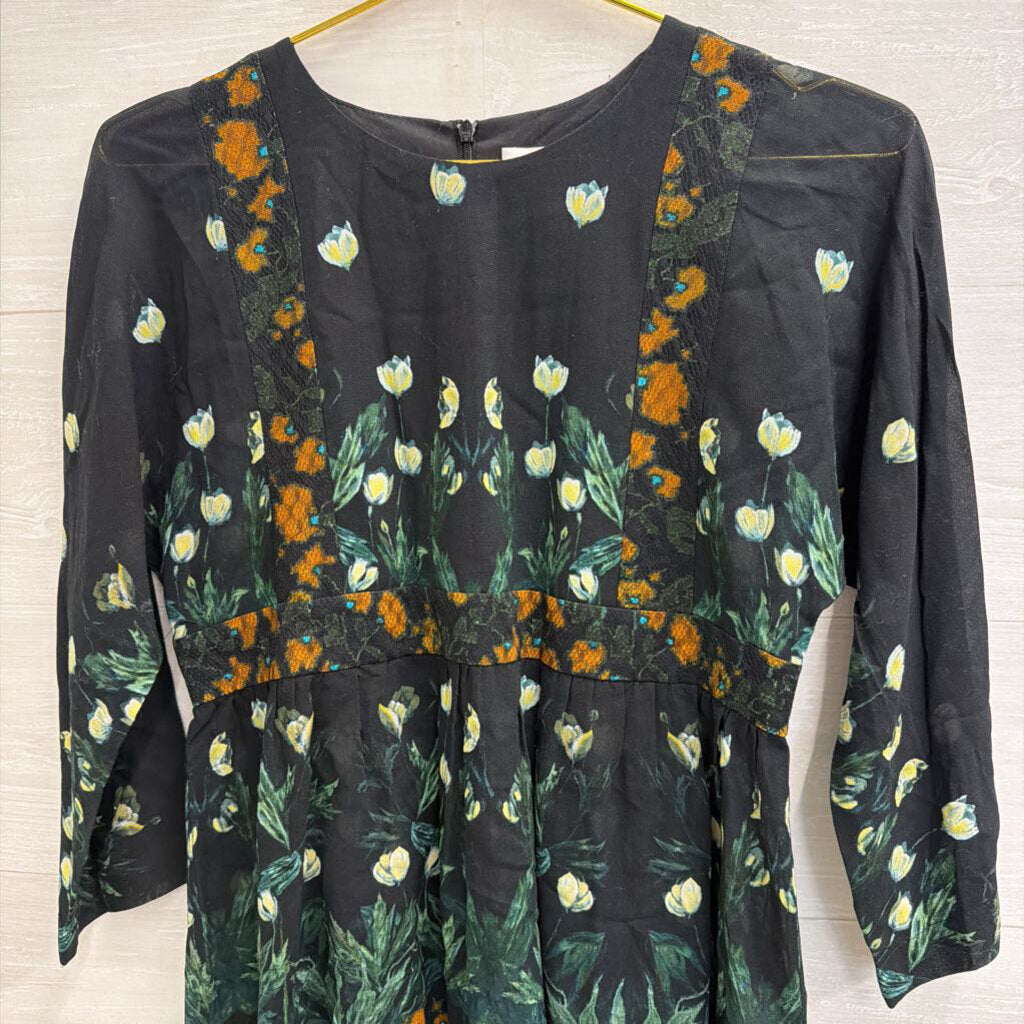 Ailanto Black/ Multi Print Sheer Detail Long Sleeve Top 2
